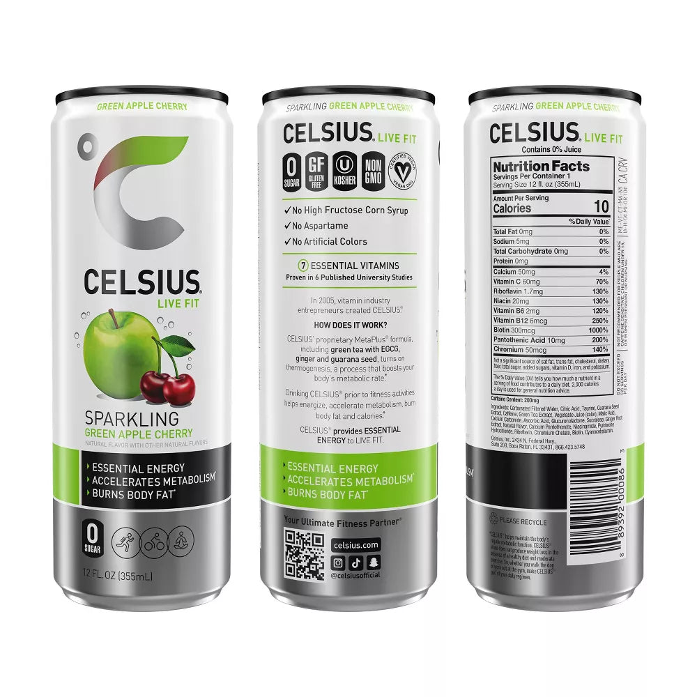 CELSIUS Live Fit Energy Drink - Green Apple Cherry - 12 oz.