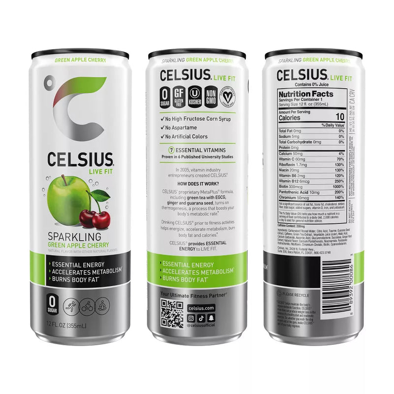 CELSIUS Live Fit Energy Drink - Green Apple Cherry - 12 oz.