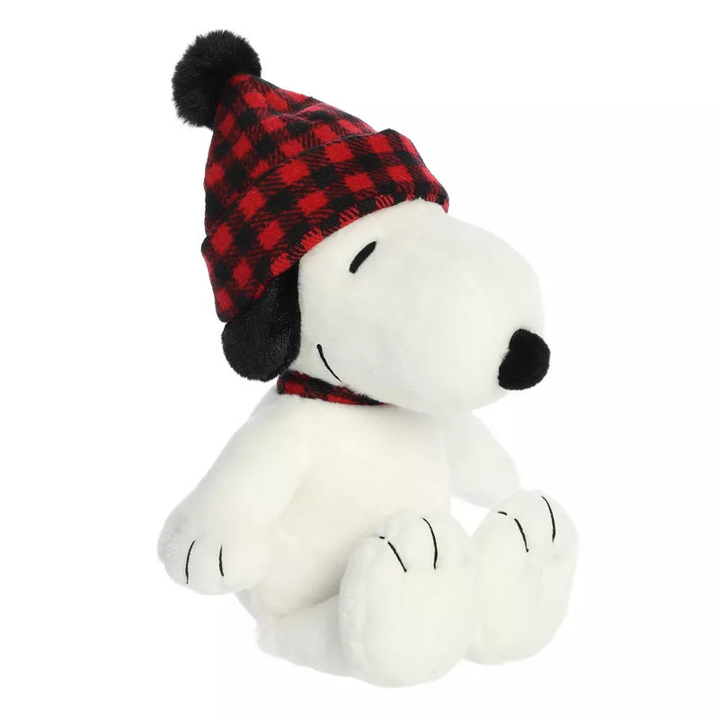 Aurora Medium Winter Plaid Snoopy Peanuts 11" Festive Plush Toy