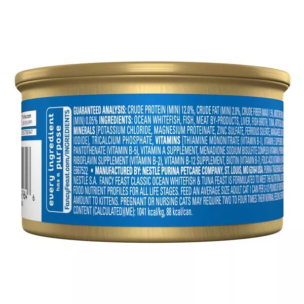 Purina Fancy Feast Classic Paté Ocean Whitefish & Tuna Feast Wet Cat Food - 3oz.