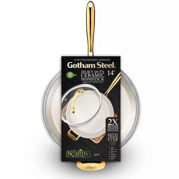 Gotham Steel Heavy Duty 14" Ceramic Nonstick Skillet With Lid