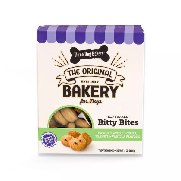 Three Dog Bakery Bitty Bites Carob Chip Peanut Butter and Vanilla Dry Chewy Dog Treats - 13 oz.