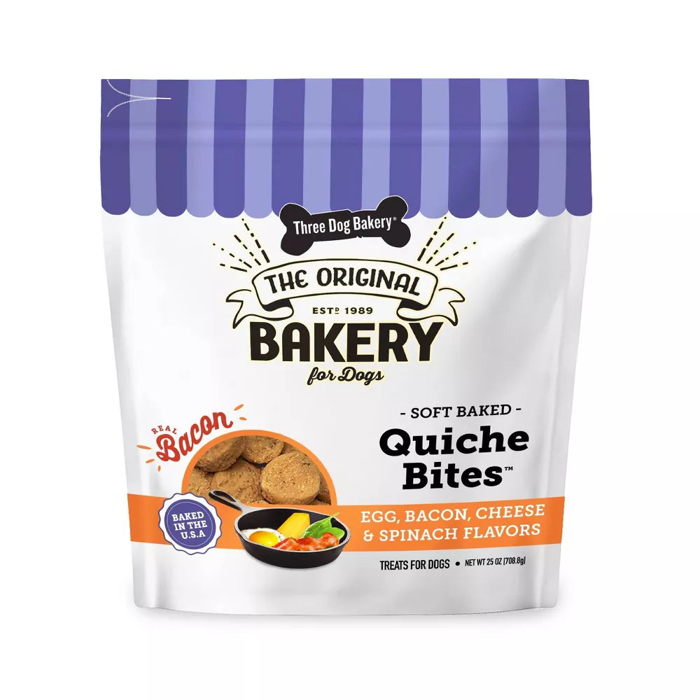 Three Dog Bakery Quiche Bites in Cheese and Bacon Flavor Dog Treats - 25 oz.