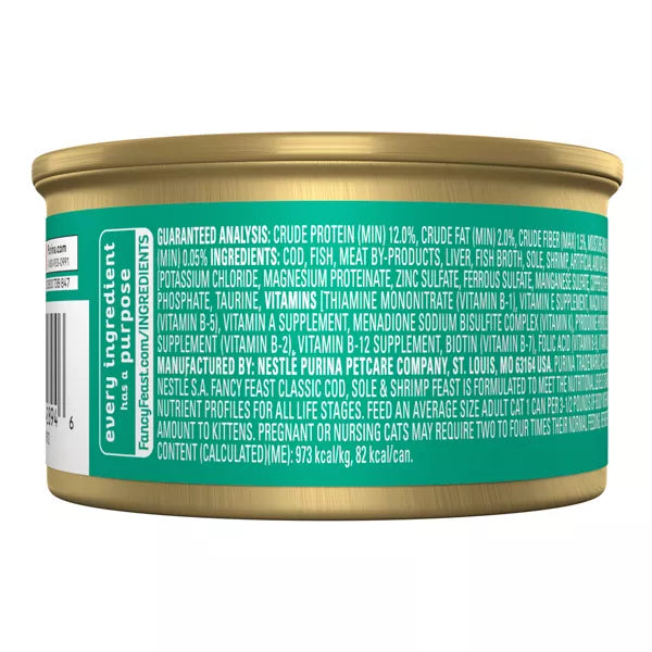 Purina Fancy Feast Classic Paté Cod, Sole & Shrimp Wet Cat Food - 3oz.