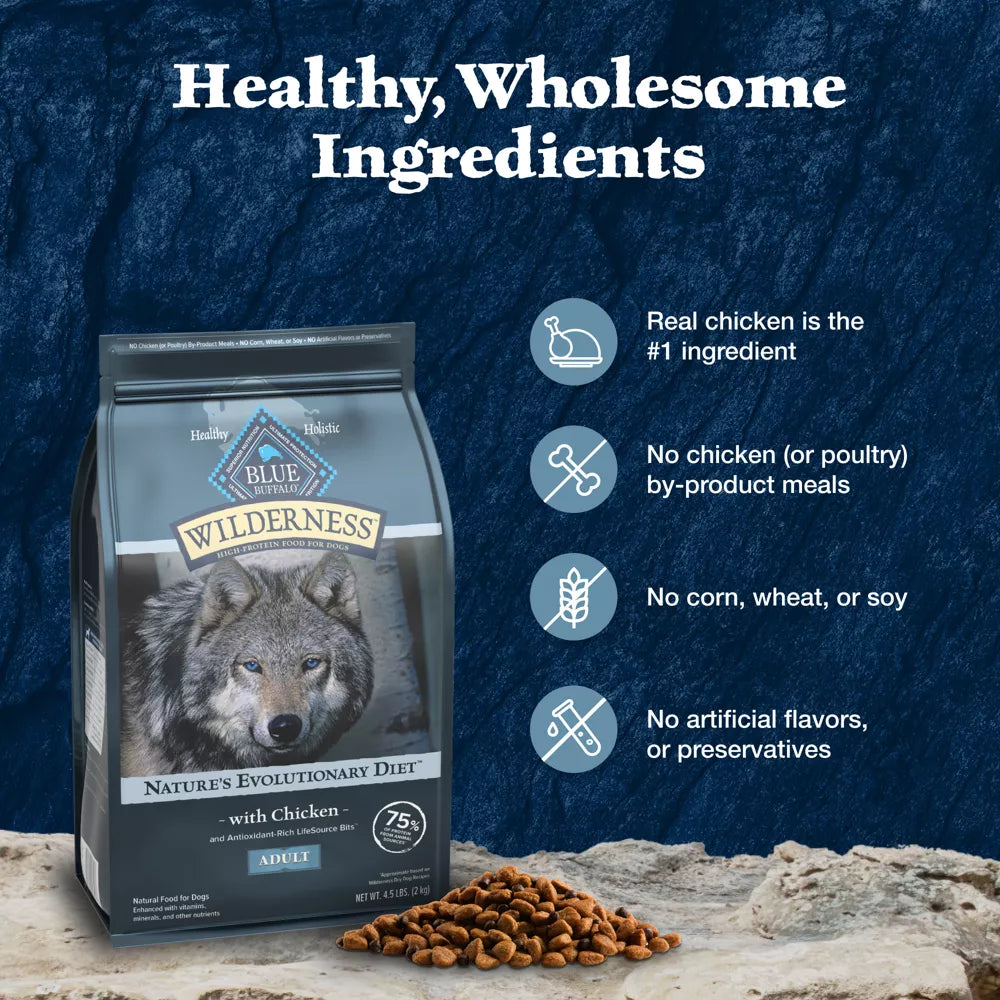 Blue Buffalo Wilderness High Protein Wholesome Grains with Chicken Natural Adult Dry Dog Food - 4.5lbs