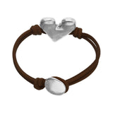 UNOde50 Brown Leather Silver Heart Charm Bracelet - Medium