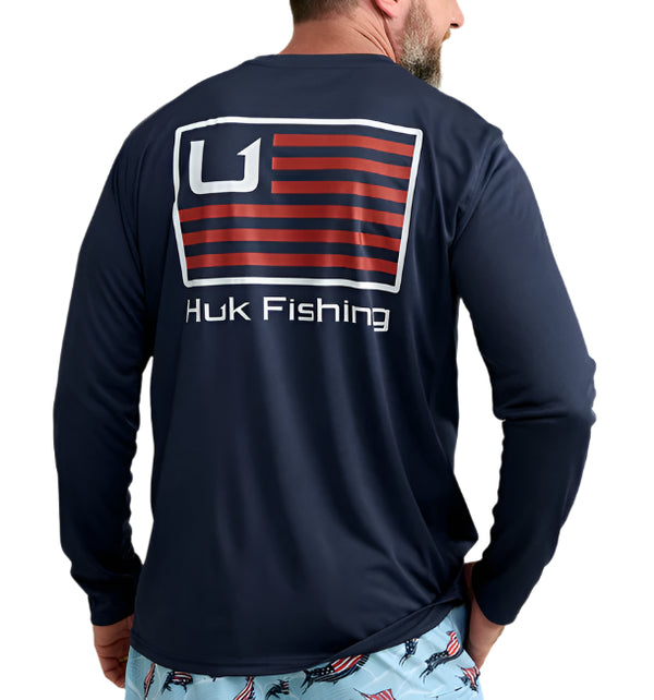 Huk Mens Bars Pursuit Performance Crew Long Sleeve Shirt