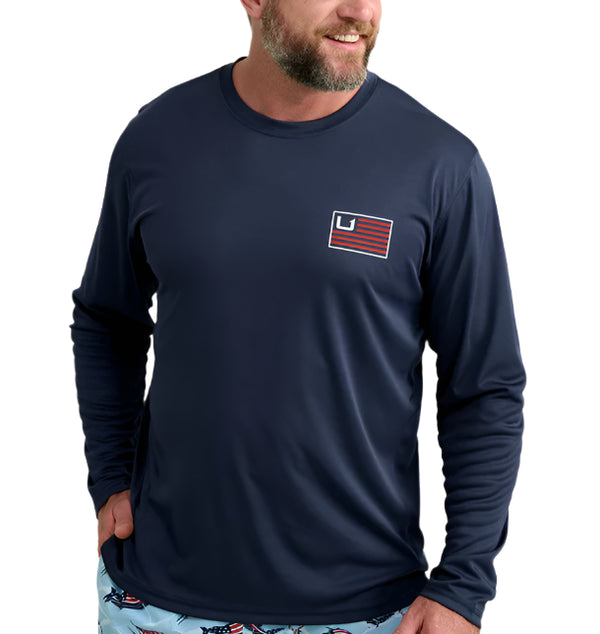 Huk Mens Bars Pursuit Performance Crew Long Sleeve Shirt