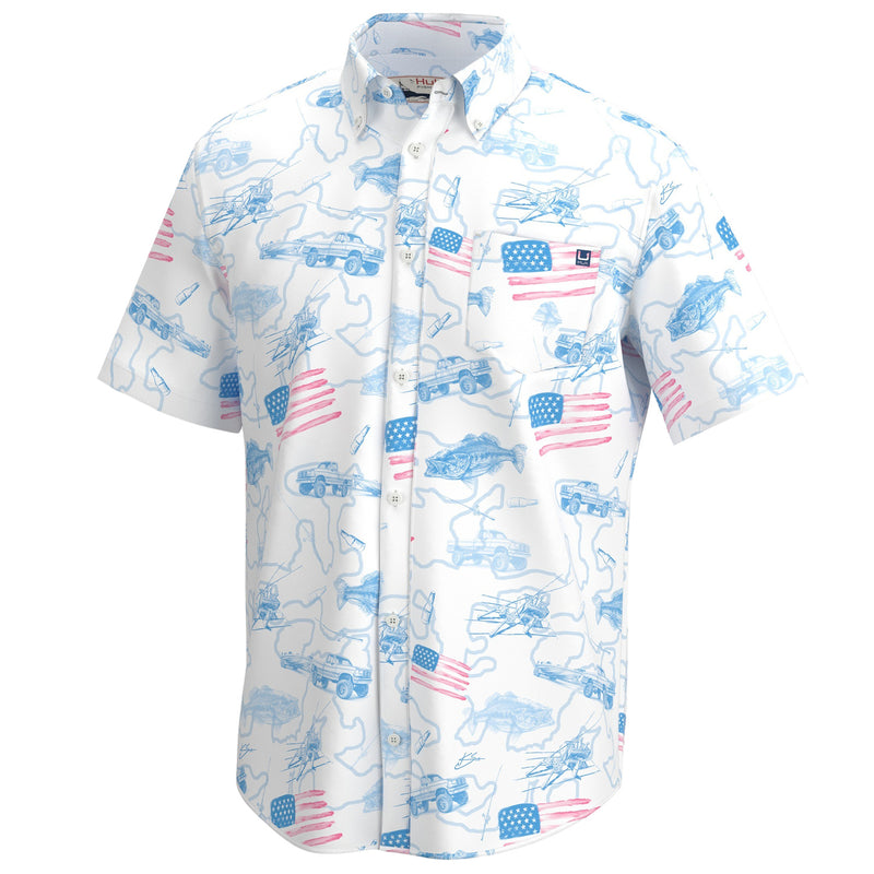 Huk Mens Kona Fish And Flag Short Sleeve Shirt