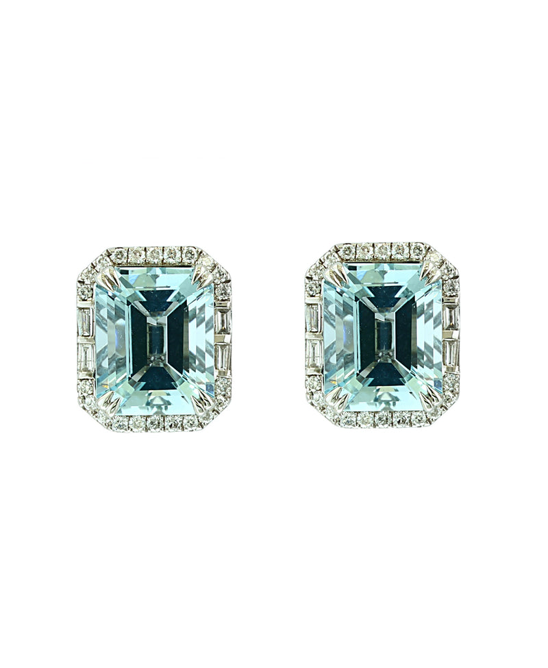 Effy 14K White Gold Diamond & Aquamarine Earrings