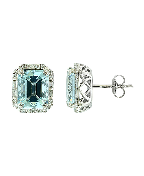 Effy 14K White Gold Diamond & Aquamarine Earrings