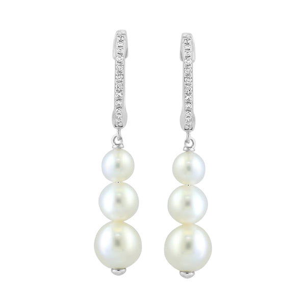Effy 14K White Gold Diamond & Cultured Fresh Water Pearl Drop Earrings