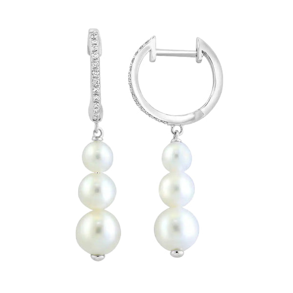Effy 14K White Gold Diamond & Cultured Fresh Water Pearl Drop Earrings