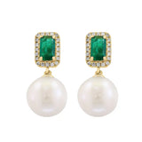 Effy 14K Yellow Gold Diamond, Emerald & Cultured Fresh Water Pearl Earrings