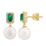 Effy 14K Yellow Gold Diamond, Emerald & Cultured Fresh Water Pearl Earrings
