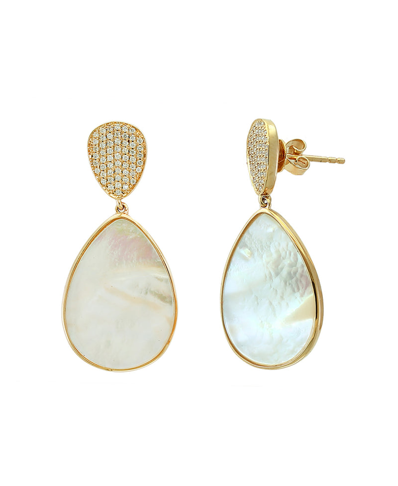 Effy 14K Yellow Gold Diamond & Mother of Pearl Drop Earrings