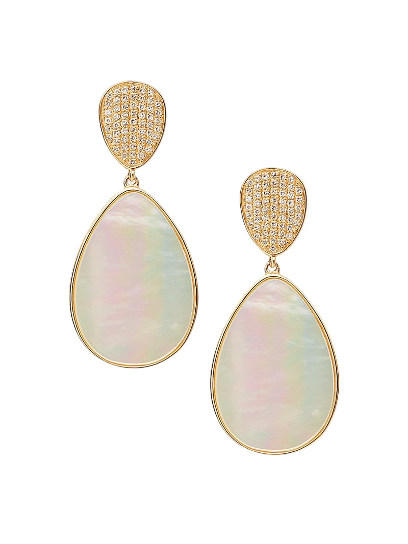 Effy 14K Yellow Gold Diamond & Mother of Pearl Drop Earrings