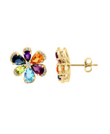 Effy 14K Yellow Gold Diamond & Multi-Stone Flower Stud Earrings