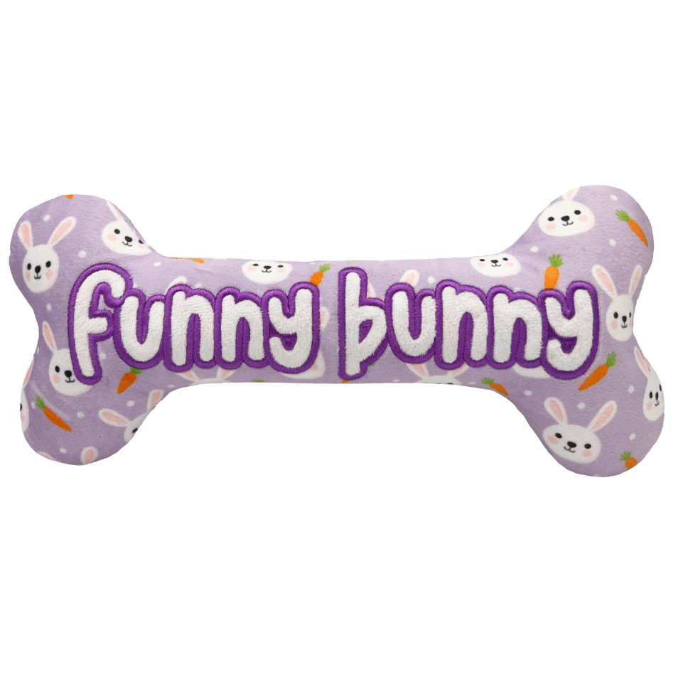 Huxley & Kent Funny Bunny Bone Power Plush Dog Toy - Size Small