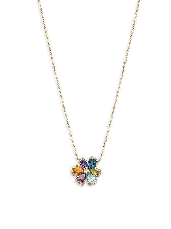 Effy 14K Yellow Gold Diamond & Multi-Stone Flower Pendant Necklace