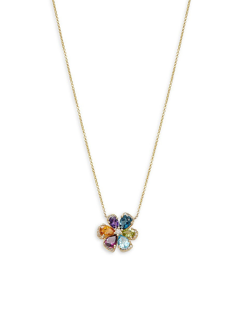 Effy 14K Yellow Gold Diamond & Multi-Stone Flower Pendant Necklace