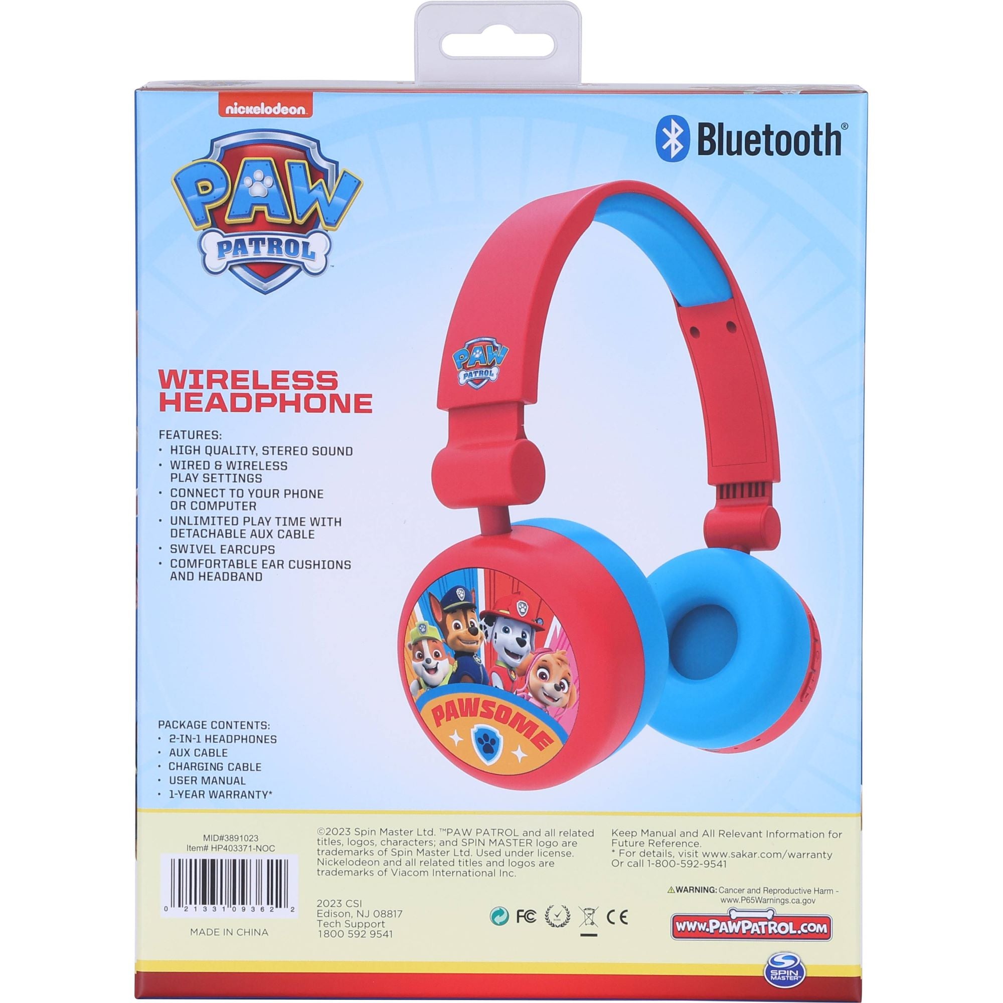 Sakar Paw Patrol Bluetooth Wireless Headphones