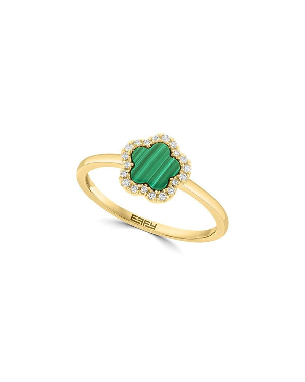 Effy 14K Yellow Gold Diamond & Malachite Ring - Size 7