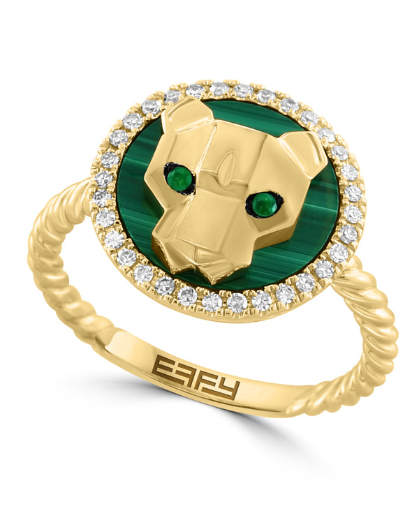 Effy 14K Yellow Gold Malachite Emerald & Diamond Panther Ring