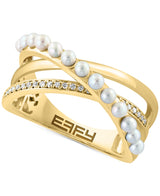Effy 14K Yellow Gold Diamond & Cultured Fresh Water Pearl Ring - Size 7