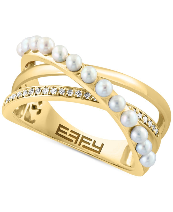 Effy 14K Yellow Gold Diamond & Cultured Fresh Water Pearl Ring - Size 7