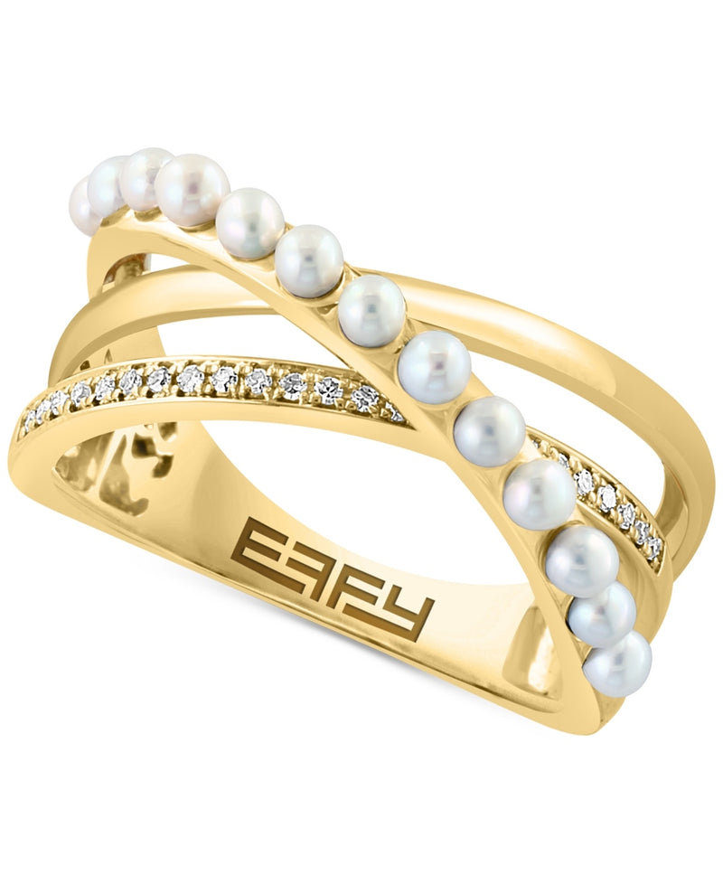 Effy 14K Yellow Gold Diamond & Cultured Fresh Water Pearl Ring - Size 7