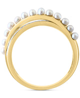 Effy 14K Yellow Gold Diamond & Cultured Fresh Water Pearl Ring - Size 7
