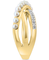 Effy 14K Yellow Gold Diamond & Cultured Fresh Water Pearl Ring - Size 7