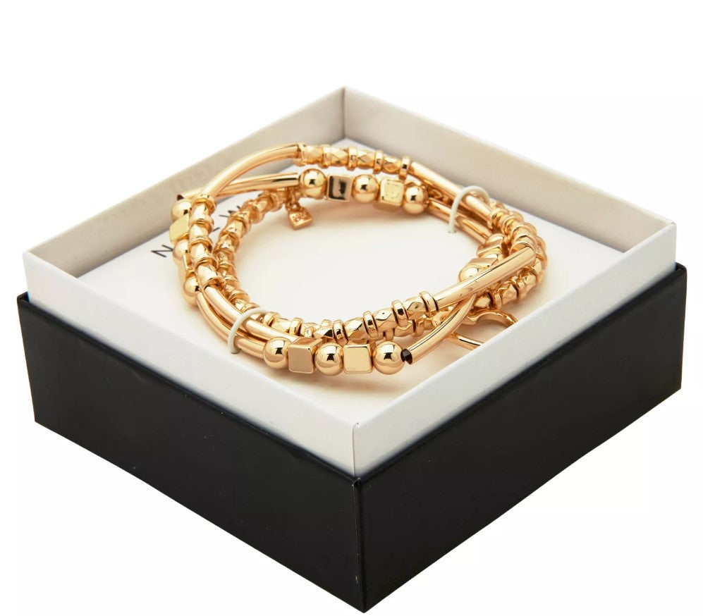 Nine West Gold-Tone Heart Charm Beaded Stretch Bracelets - Set of 3