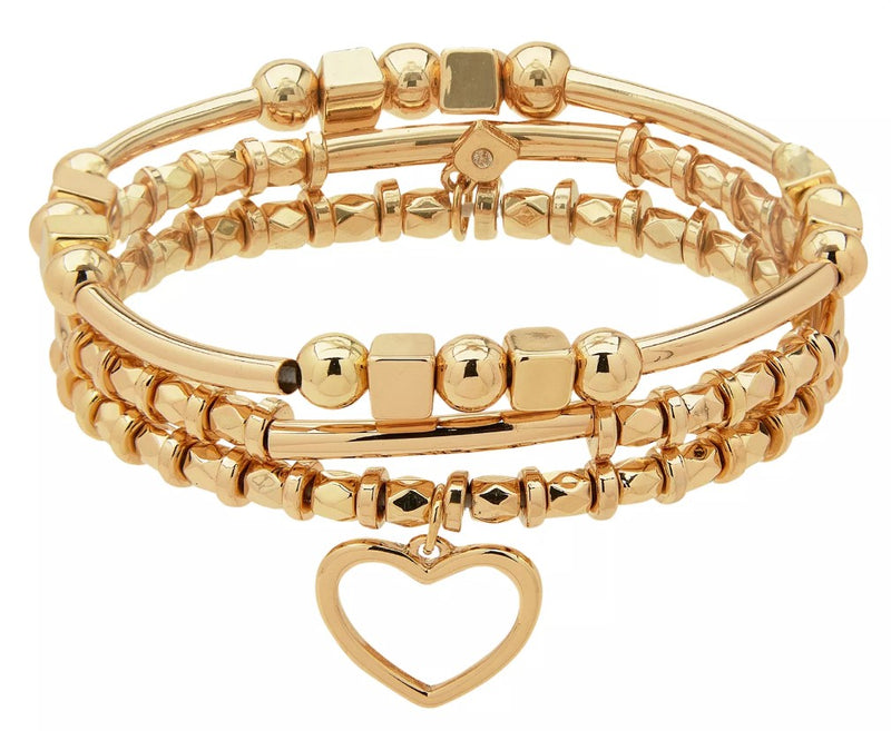 Nine West Gold-Tone Heart Charm Beaded Stretch Bracelets - Set of 3