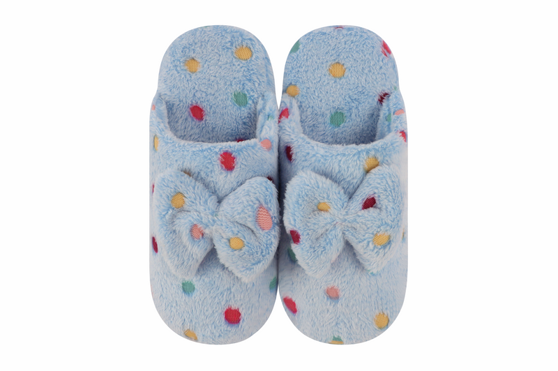 Snoozies Womens Hello Dottie Scuff with Bow Slippers - Size Large