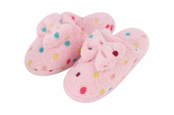 Snoozies Womens Hello Dottie Scuff with Bow Slippers - Size Medium