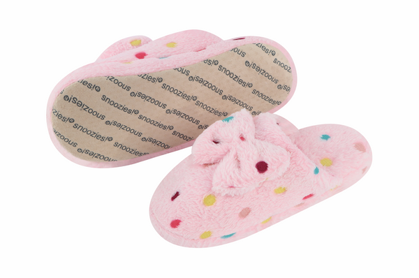 Snoozies Womens Hello Dottie Scuff with Bow Slippers - Size Medium