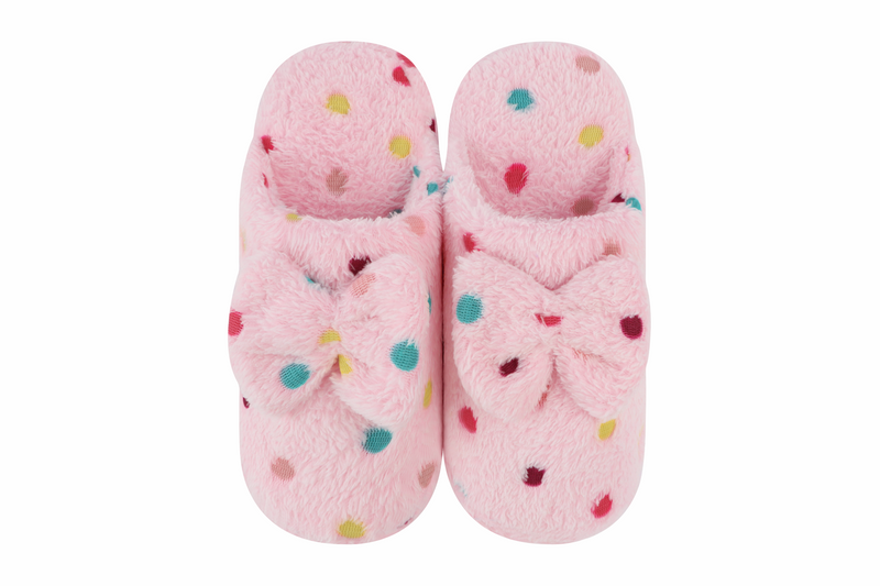 Snoozies Womens Hello Dottie Scuff with Bow Slippers - Size Medium