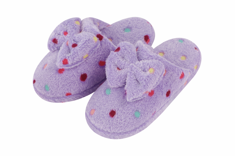 Snoozies Womens Hello Dottie Scuff with Bow Slippers - Size Small