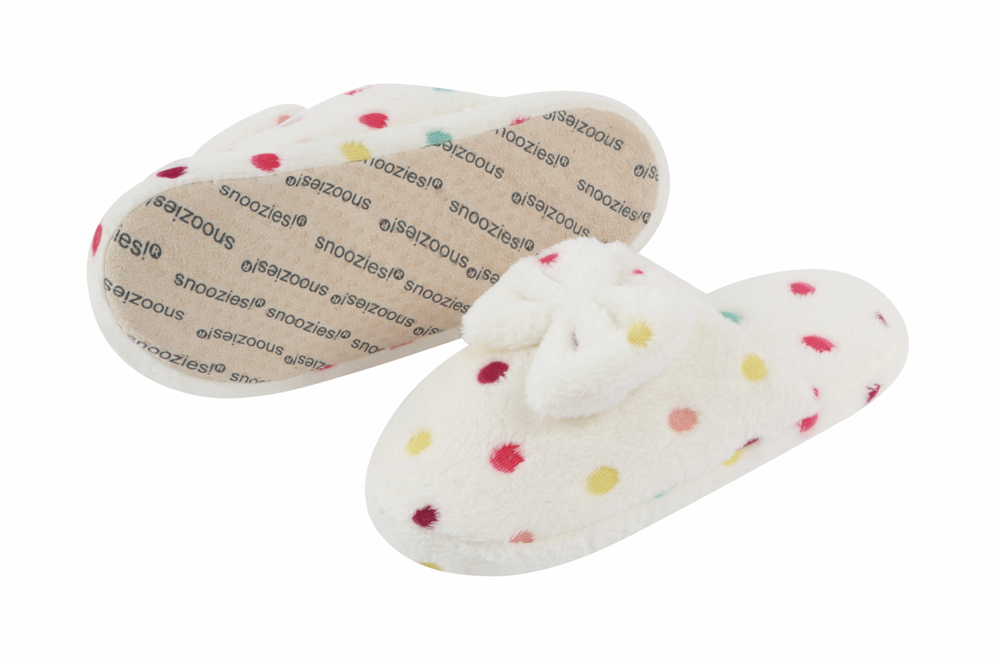 Snoozies Womens Hello Dottie Scuff with Bow Slippers - Size Medium