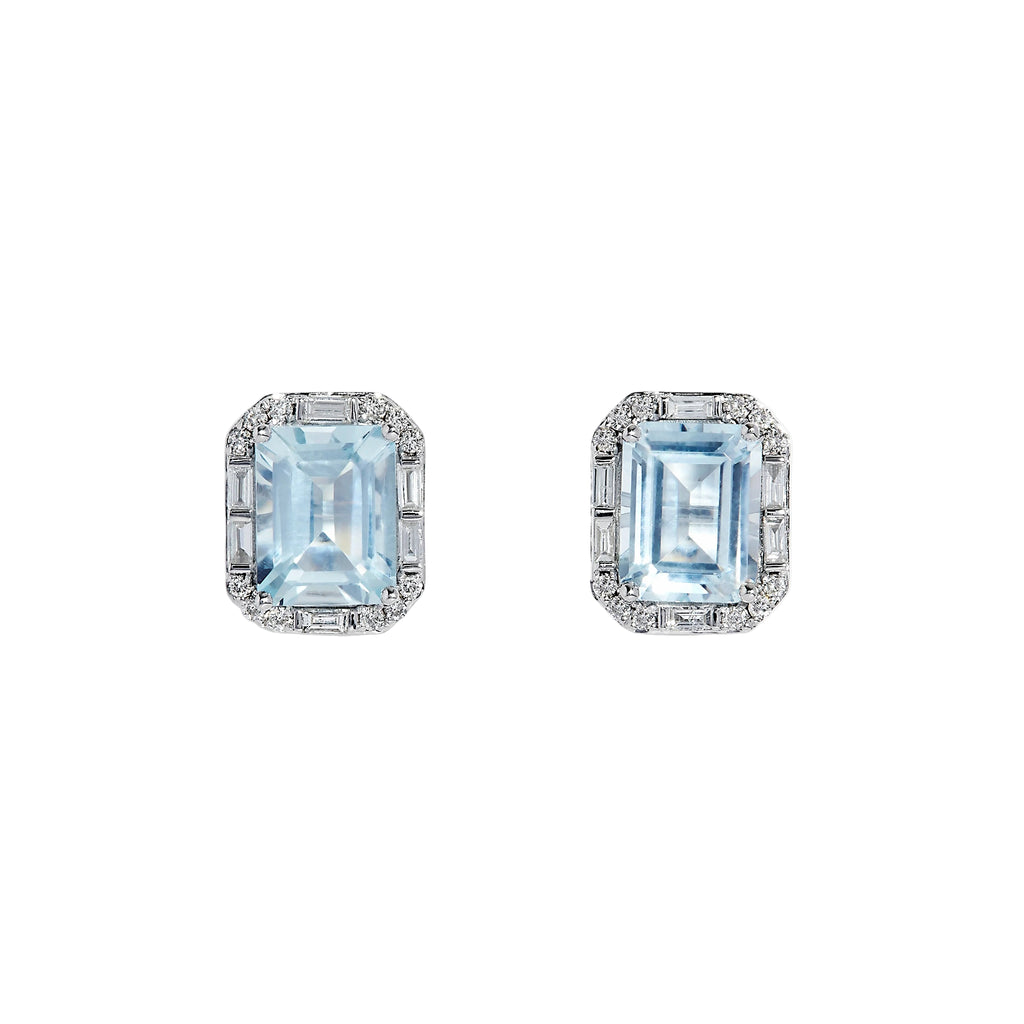 Effy Aquarius 14K White Gold Diamond Aquamarine Stud Earrings
