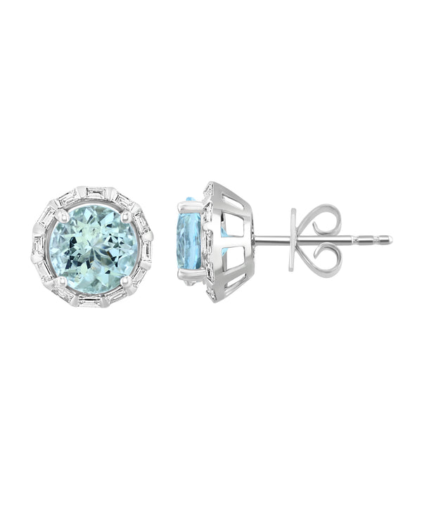 Effy 14K White Gold Diamond & Aquamarine Earrings