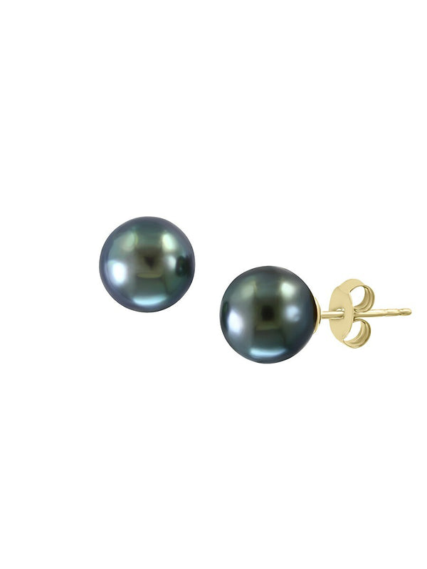 Effy 14K Yellow Gold & Black Tahitian Pearl Stud Earrings