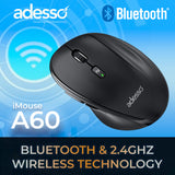 Adesso iMouse A60 Bluetooth 2.4Ghz RF Wireless Ergonomic Mouse with Copilot AI Button