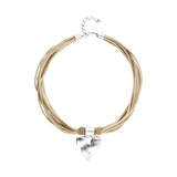 UNOde50 Beige Silk & Leather Thread Silver Heart Charm Necklace