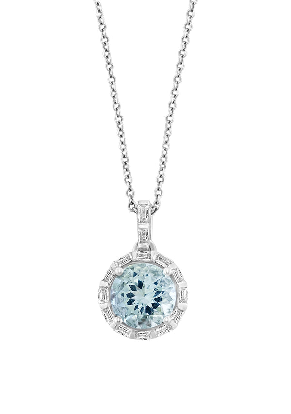 Effy 14K White Gold Diamond & Aquamarine Pendant Necklace