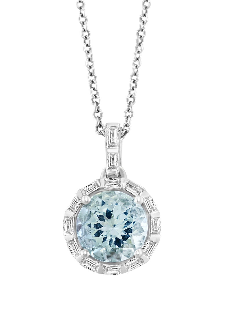 Effy 14K White Gold Diamond & Aquamarine Pendant Necklace
