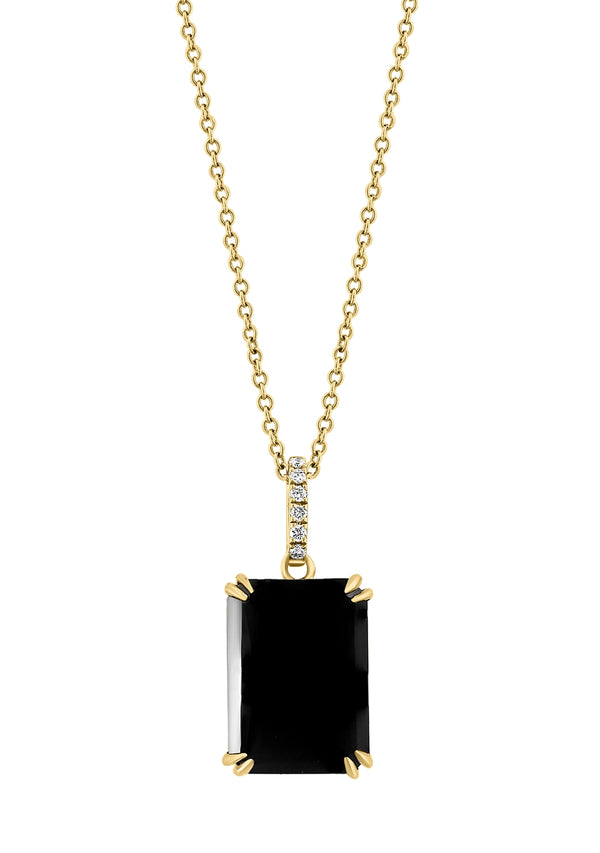 Effy 14K Yellow Gold Diamond Onyx Pendant Necklace