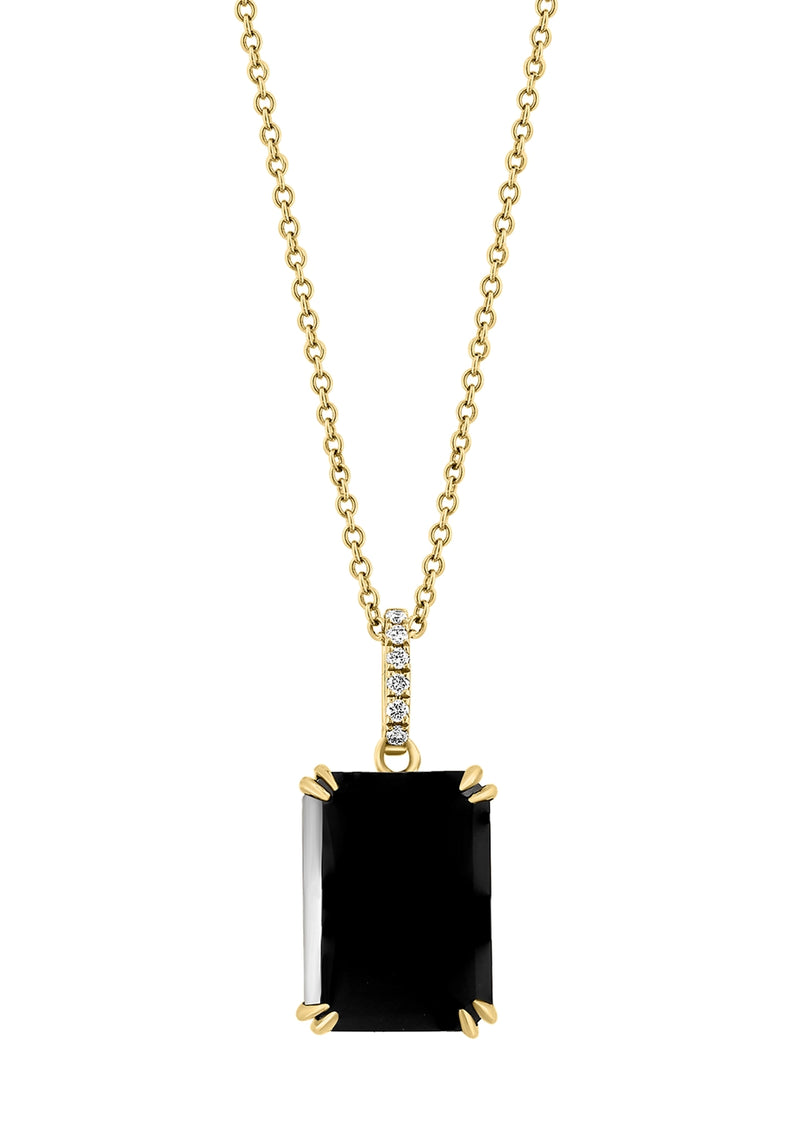 Effy 14K Yellow Gold Diamond Onyx Pendant Necklace